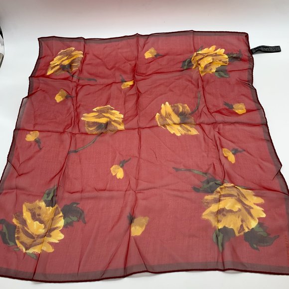 Ellen Tracy red floral sheer silk scarf approximately 21" x 22" - Picture 7 of 9